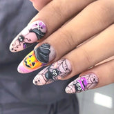 24pcs Wearable Almond False Nail Patches Halloween Theme Press On Nails With Dancing Spider Bat Pumpkin Designed DIY Manicure